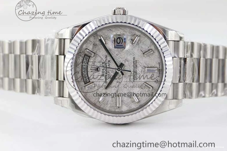 0126 FashionForward Day Date 40mm SS 904L Steel TWF 1:1 Best Edition Meteorite Crystal Dial on SS Bracelet A 2360